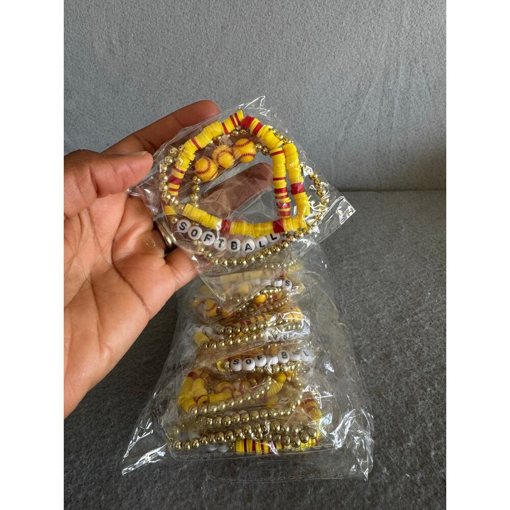 Softball Team Bracelets, Yellow and Red. 12 pack/3 bracelets in each pack